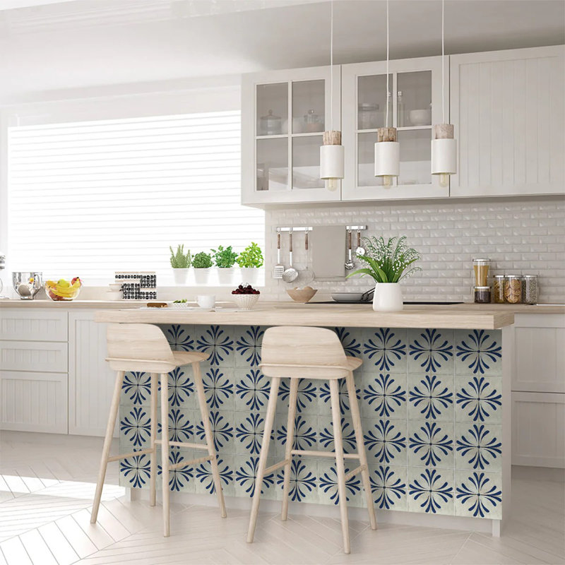 Midnight Blue and Cream Vinyl Peel and Stick Mosaic Tile Set