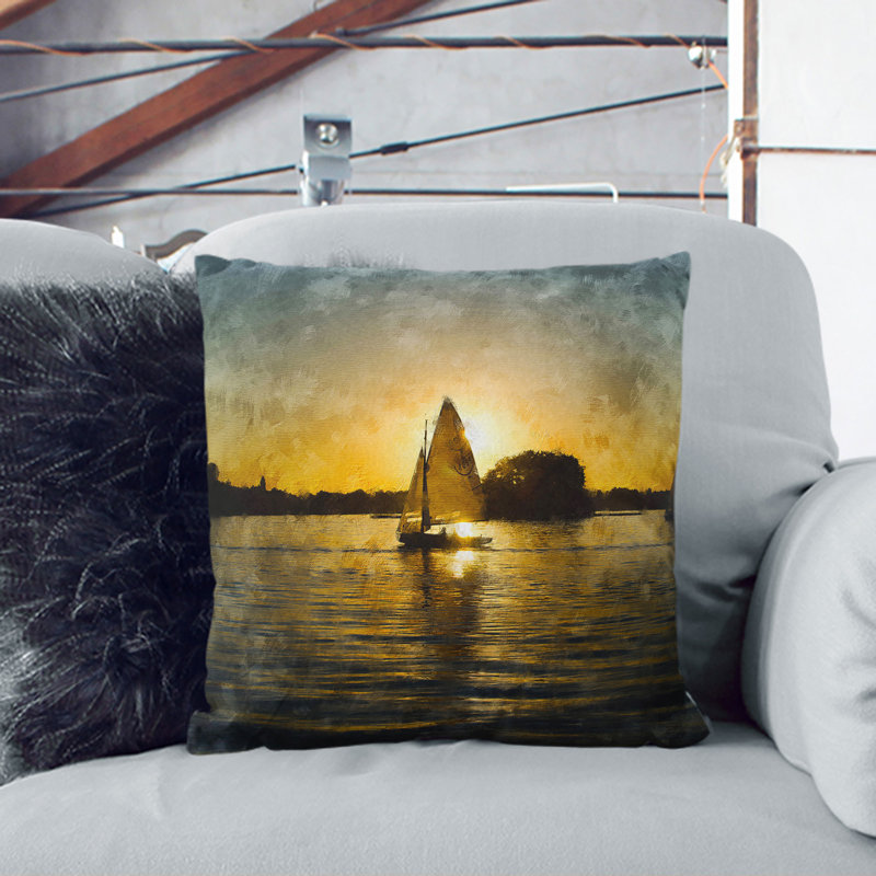 Sailboats on the Lake Painting Scatter Cushion, 40cm H x 40cm W x 15cm D, Black