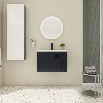 Meuble-lavabo de 28 po avec lavabo en céramique - Poignées de porte à fermeture en douceur et poignées en métal