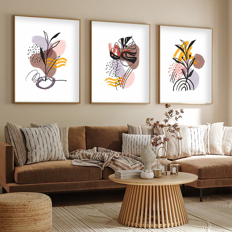 Élégantes peintures décoratives en panneau de fibres à densité moyenne (3 pièces), 11,8 po x 15,7 po chacune | Cadre 100% bois massif, épaisseur: 0,8 pouce | Magnifique art mural pour le salon et la chambre à coucher, esthétique moderne, facile à accrocher