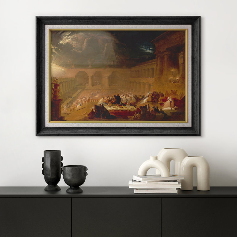 Biblical Banquet Scene, Cadre noir de qualité supérieure, H 26 po x l 36 po