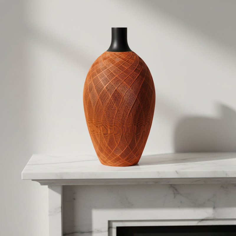 Handcrafted Table Vase, 13" H x 6.7" W x 6.7" D, Orange/Black