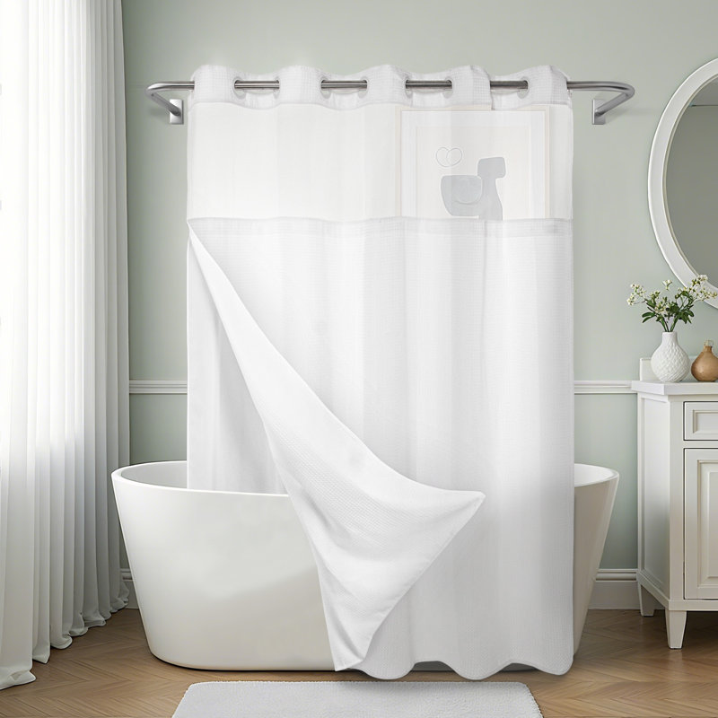 Rideau de douche Ramjani Waffle Weave, Blanc, H 98 po x l 71 po
