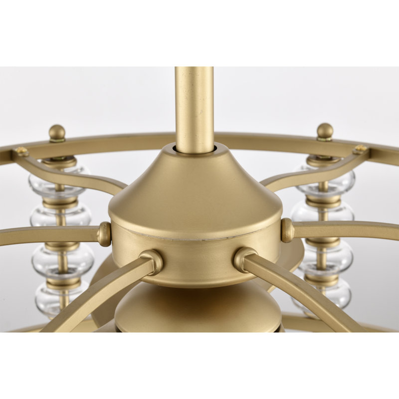Ventilateur de plafond en verre transparent or mat 28 pouces avec télécommande Randy