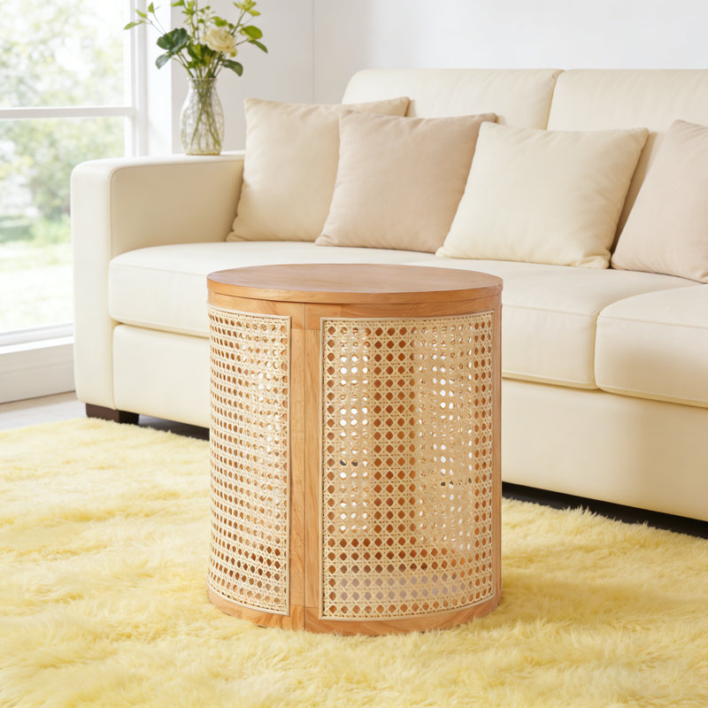 Round Side Table with Solid Wood Top for Living Room and Bedroom