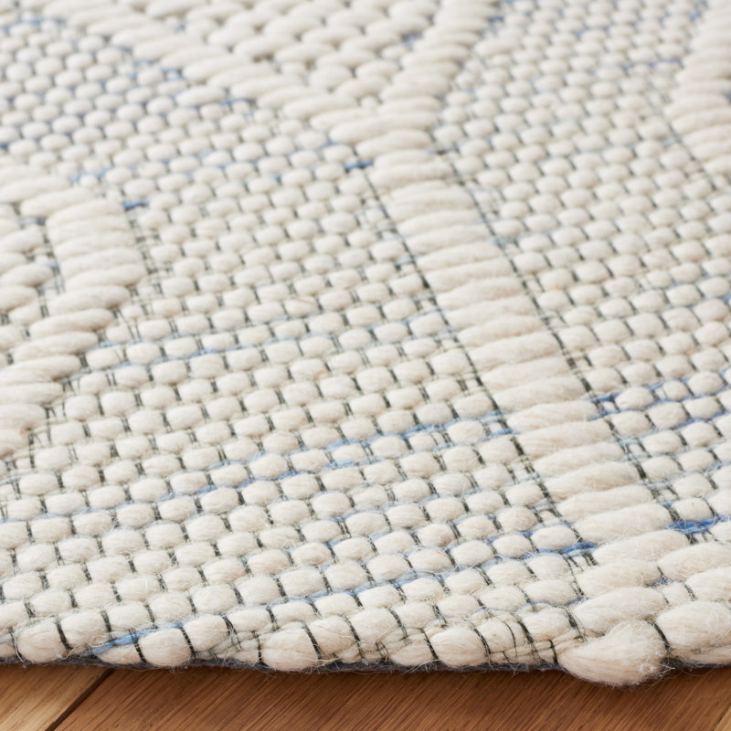 Tapis blanc en laine / polyester tissé à la main Manya, Rond 6 pi