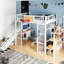Lit mezzanine double en métal, blanc, avec bureau, garde-robe, cerceau, glissade et escalier