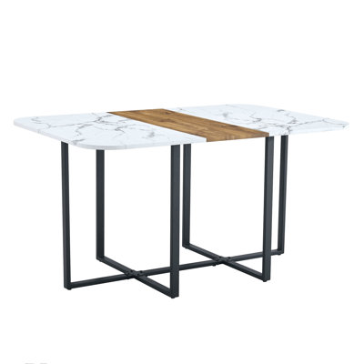 Table de salle à manger blanche et naturelle en bois aggloméré bicolore - un choix idéal pour les styles minimalistes et industriels modernes, avec des dimensions de produit de 60,2 x 39,3 x 31 pouces.