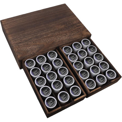 Tiroir de rangement à dosette compatible avec porte-gobelet K, brun bois | Organisateur de K Cup, deux tiroirs, peu encombrant, dosette, capsule, classique, durable
