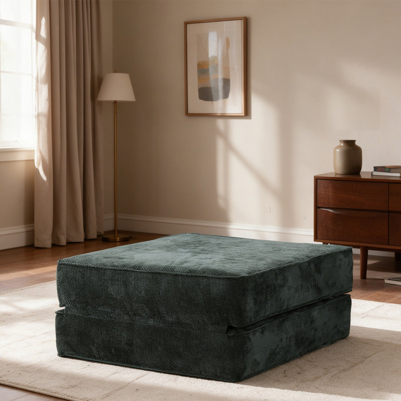 80cm Wide Velvet Rectangle Standard Ottoman, Dark Green