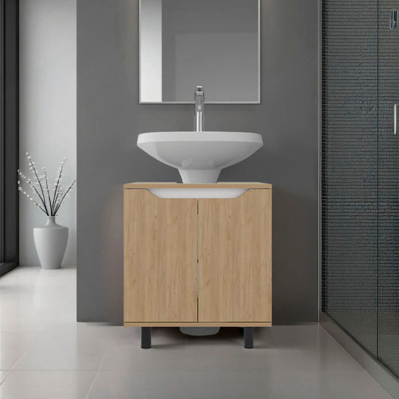 Marlo Under Sink Cabinet With Two Doors And Interior Storage Shelves, Cut-Out Back, 22 Wide Freestanding, Modern Bathroom Storage