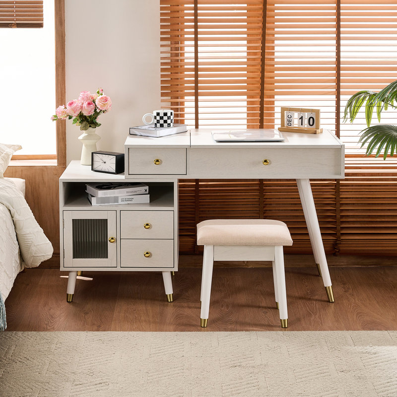 31 coiffeuse avec éclairage à DEL 3 couleurs, rangement réglable et tabouret - idéal pour les petits espaces
