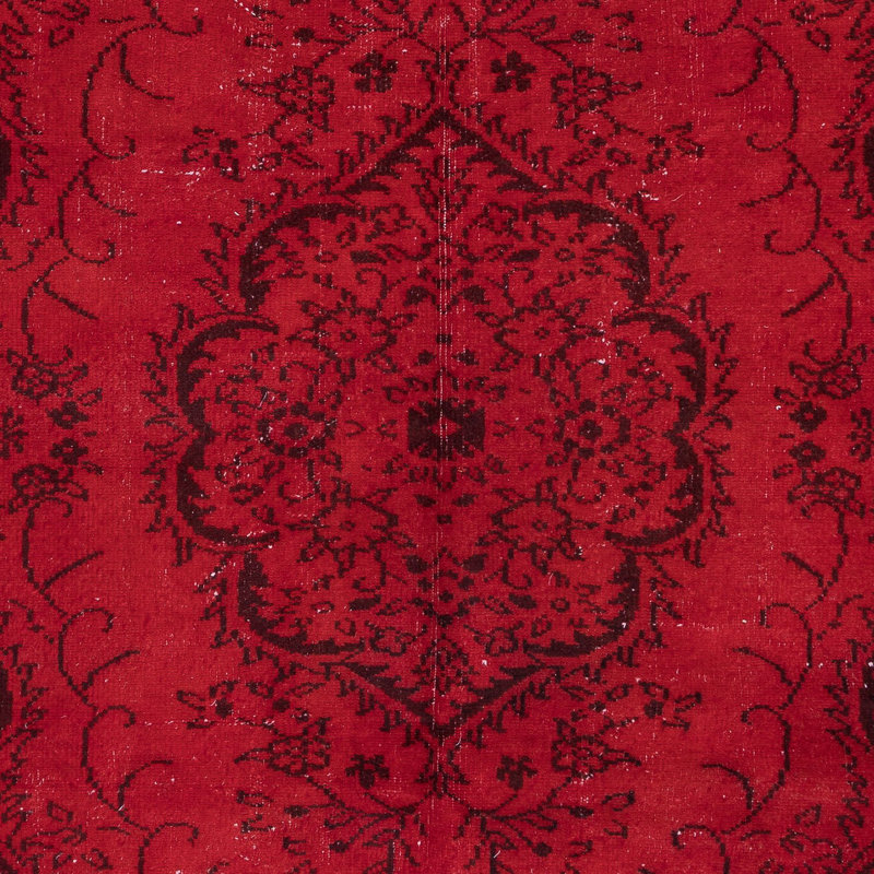 Tapis rouge de 5,6 x 9 pi pour l'intérieur moderne, noué à la main en Anatolie centrale