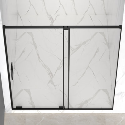 56-60" Wide Semi-Frameless Sliding Shower Door, 72" High, Clear Tempered Glass, Matte Black Finish