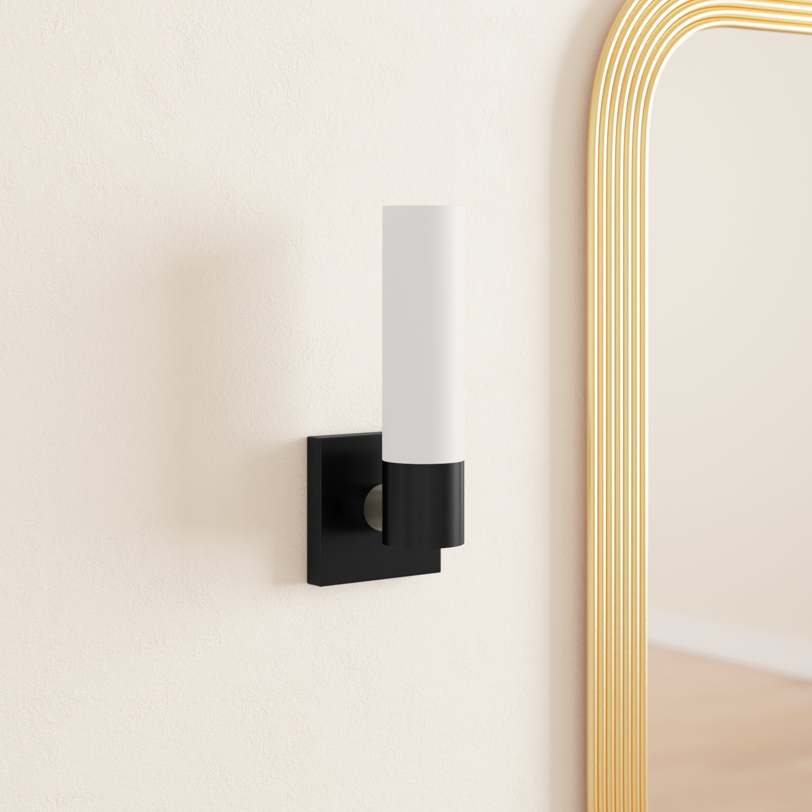 Fulton Single Light Glass Dimmable Armed Sconce, Black