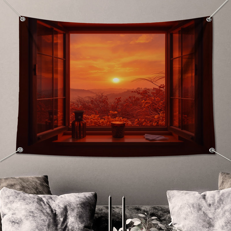 Tapisserie murale fenêtre Sunset View, H 104 po x 88 avec 4 œillets
