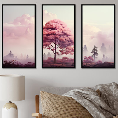Mystic Pink Trees In Amethyst Landscape V - Tree Redwood Wall Art Print Set