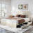 Velvet Upholstered Bed With 4 Storage Drawer,Bed Frame With Adjustable Headborad & Charging Station-1956592642-1956592655