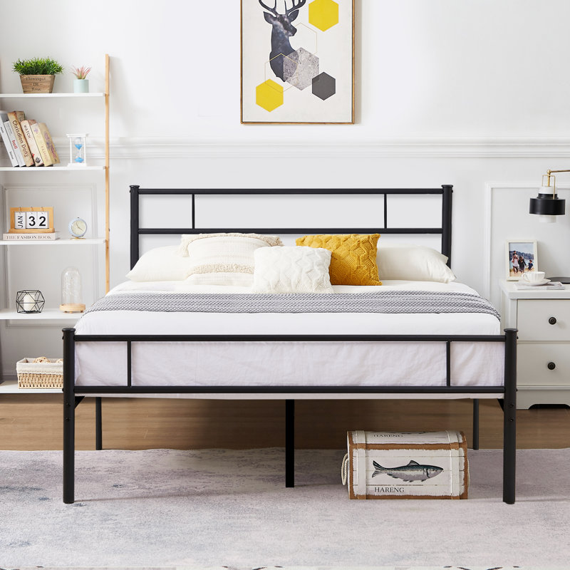 Queen Size Bed Frame, Heavy Duty Metal Bed Frame with Headboard & Footboard, Storage Space Platform Bed No Box Spring Need
