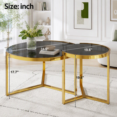 Ensemble de tables basses gigognes en verre doré