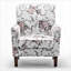 Fauteuil à motifs en mélange de polyester, structure en bois de bouleau massif avec pieds fuselés bruns