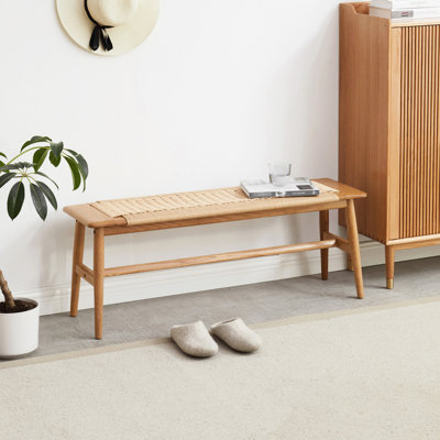 100% Solid Wood Bench With A Delicate And Supportive Woven Seat In Oak Natural For Comfortable Seating Experience