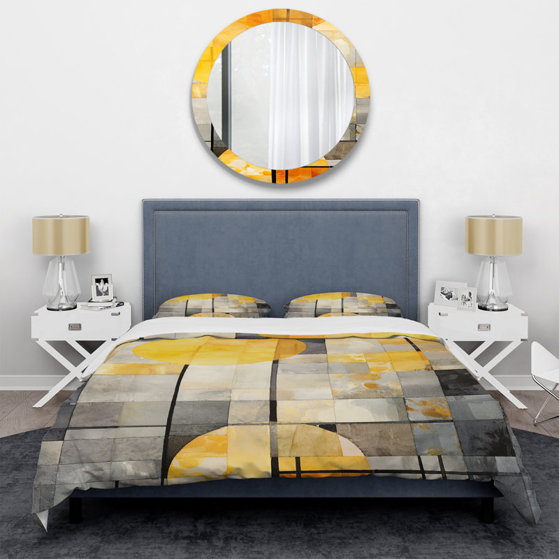 Ensemble de housse de couette jaune avec panneaux solaires jaunes - Collages abstraits, Housse de couette pour lit simple