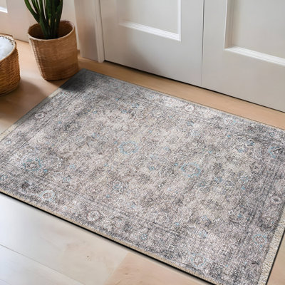 Tapis oriental rouge / beige lavable à la machine Kromer