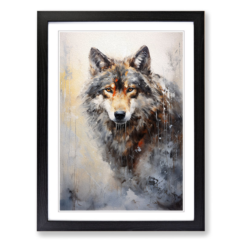 Wolf Gestural - Single Picture Frame Print on Wood, 34cm H x 25cm W x 2cm D, Black