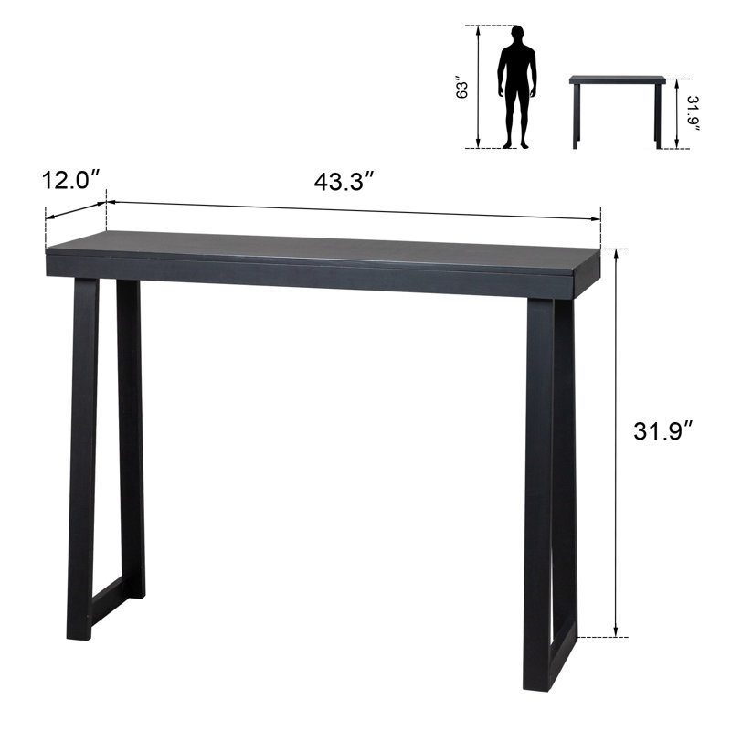 43.3" Solid Wood Trapezoidal Leg Narrow Console Table Enterway Table Black, 31.9" H x 43.3" W x 12" D, Black