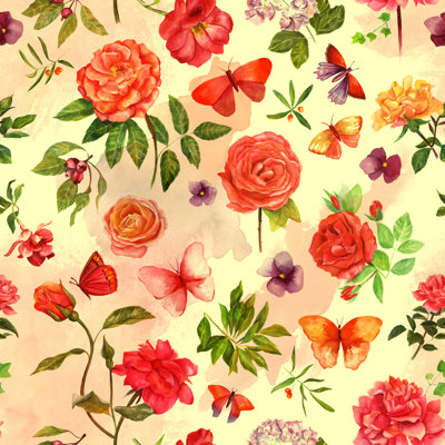 Welda Butterflies And Flowers Pattern by Plateresca - Wrapped Canvas Painting