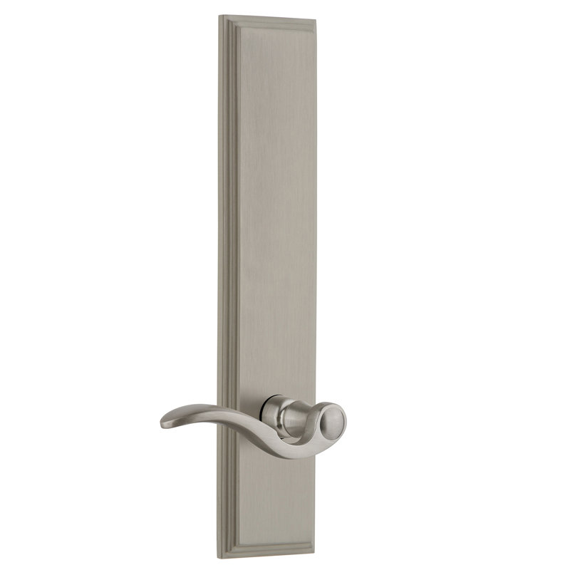 Grandeur Carré Tall Plate Privacy with Bellagio Lever, Satin Nickel, 2 3/8", Right Handed