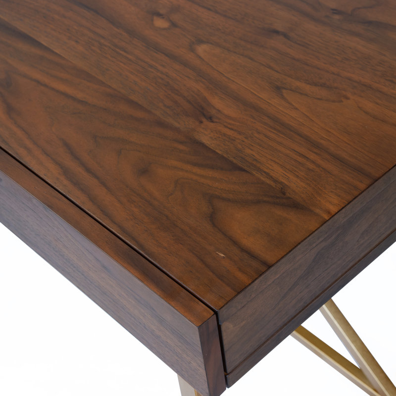 Rania Metal Base Writing Desk, Light Walnut