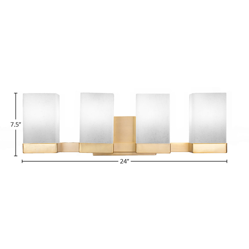 Barre d'éclairage de salle de bain 2 lumières Nouvelle finition laiton vieilli avec verre mousseline carré 4 po Nouvelle, 4