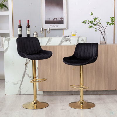 Ensemble de 2 tabourets de bar réglables en hauteur avec repose-pieds et velours mécanique à hauteur réglable