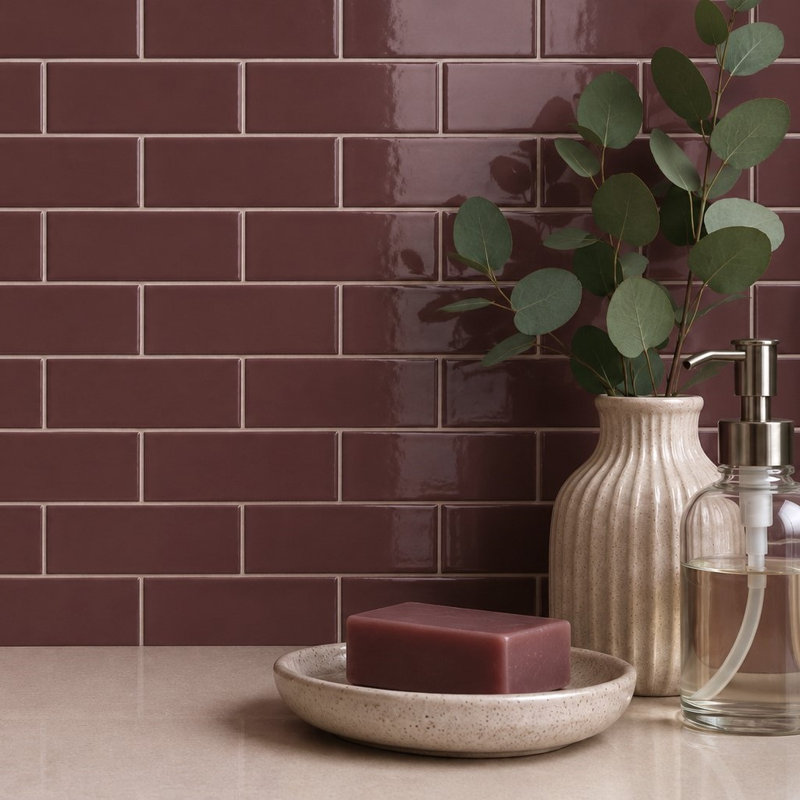 Curvaceous 3" x 6" Ceramic Wall Tile, Maroon