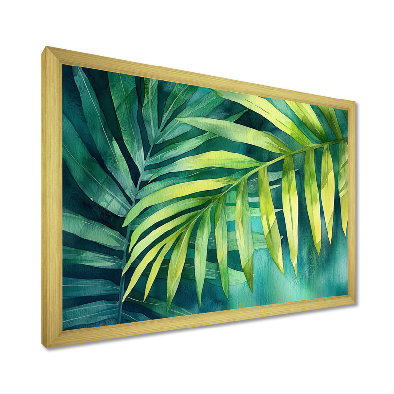 Collayer Green Tropical Safari Palms I - palmiers et palmiers, art mural, Reproduction encadrée d'une seule photo, Doré