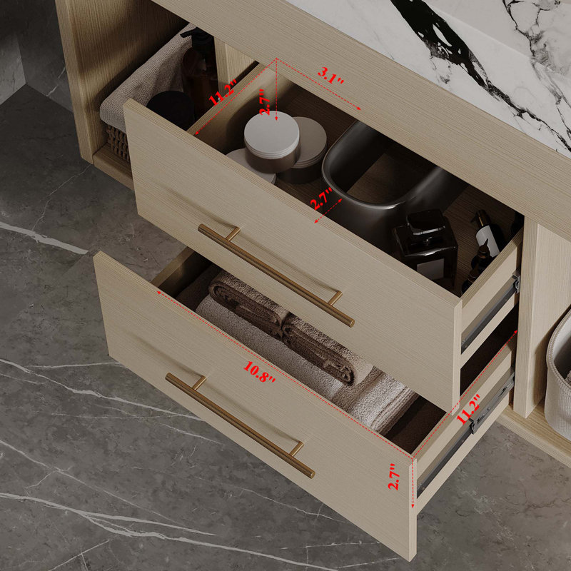 Ensemble de meuble-lavabo flottant 29,9 po avec évier encastré en céramique, Bois, Blanc noir