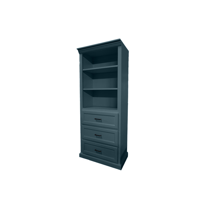 Bibliothèque moderne en bois massif avec rangement, Smokey Blue
