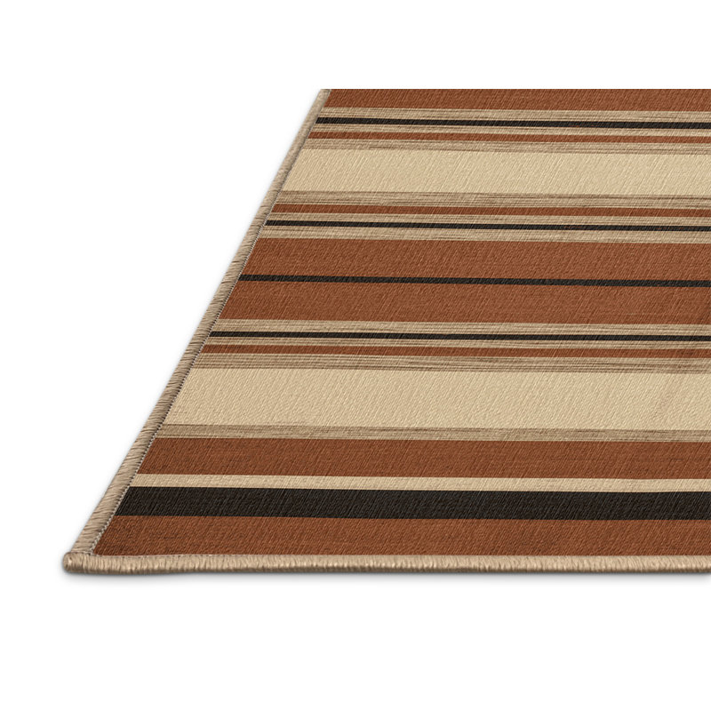 Washable Clay Cream Striped Area Rug, Round 8'