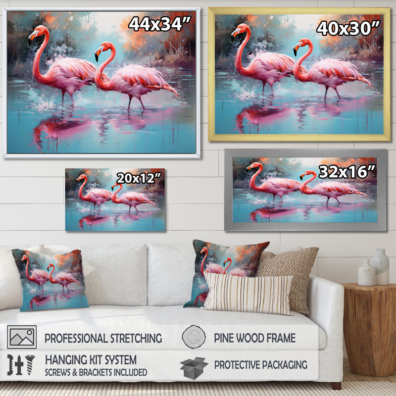 Flamant rose sauvage dans un lac - France, impressions encadrées, H 30 po x l 40 po x P 1,5 po, Toile tendue