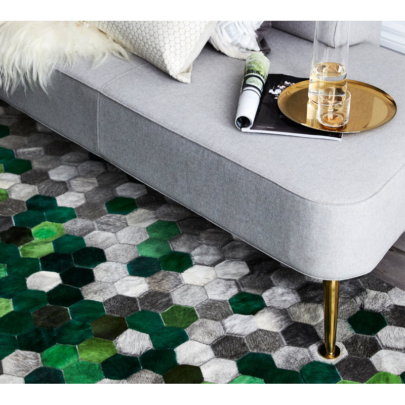 Angulo Cowhide Geometric Area Rug, Rectangle 6'7" x 9'8"
