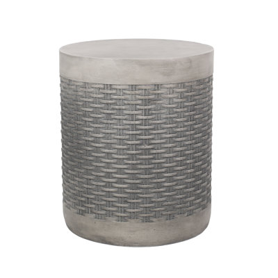 Stylish Patio Side End Table - Lightweight Concrete Construction, Basket Weave Decoration, No Assembly Needed Modern Structure,