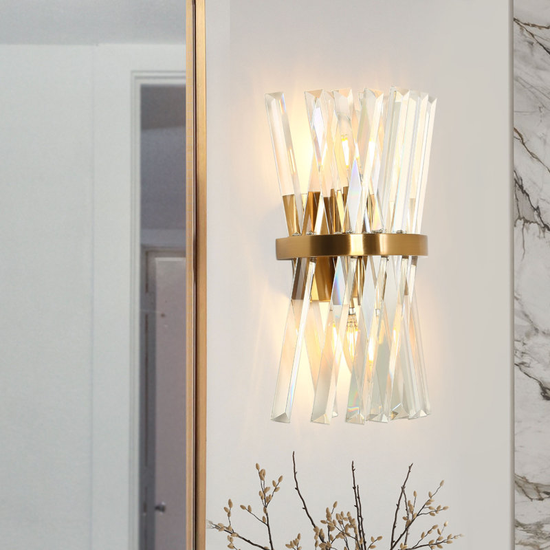 Daine 2-Light 8' W Crystal Gold Glam Wall Sconce