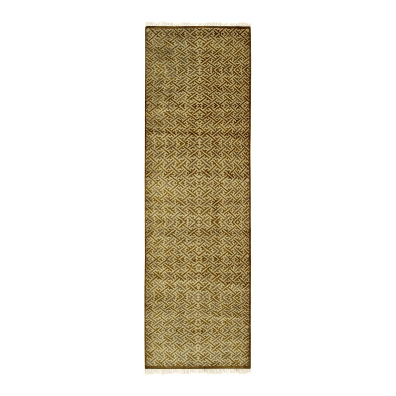 Tapis transitionnel à motif oriental moderne en coton doux noué à la main, Tapis de couloir : 3 pi x 10 pi
