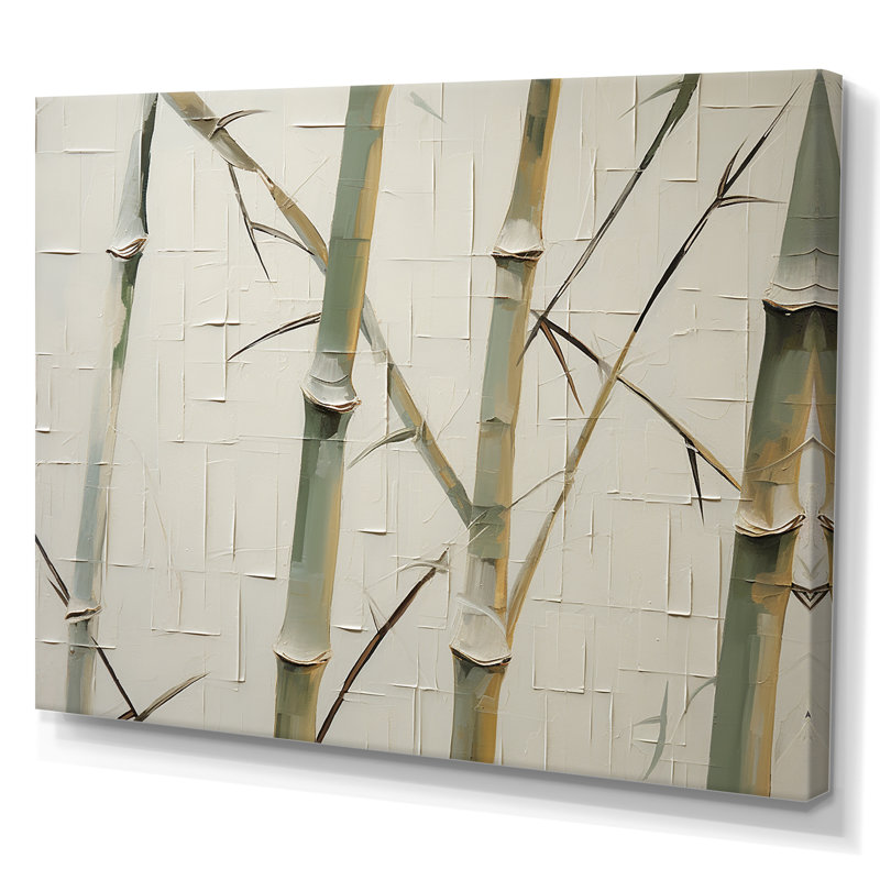 Vert et beige minimalisme bambou sérénité sur toile, Toile tendue, H 30 po x l 40 po x P 1,5 po