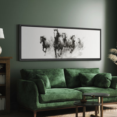 Running Horses "Black And White Watercolor Ink Painting Digital Art Modern Extra Large Pictures "