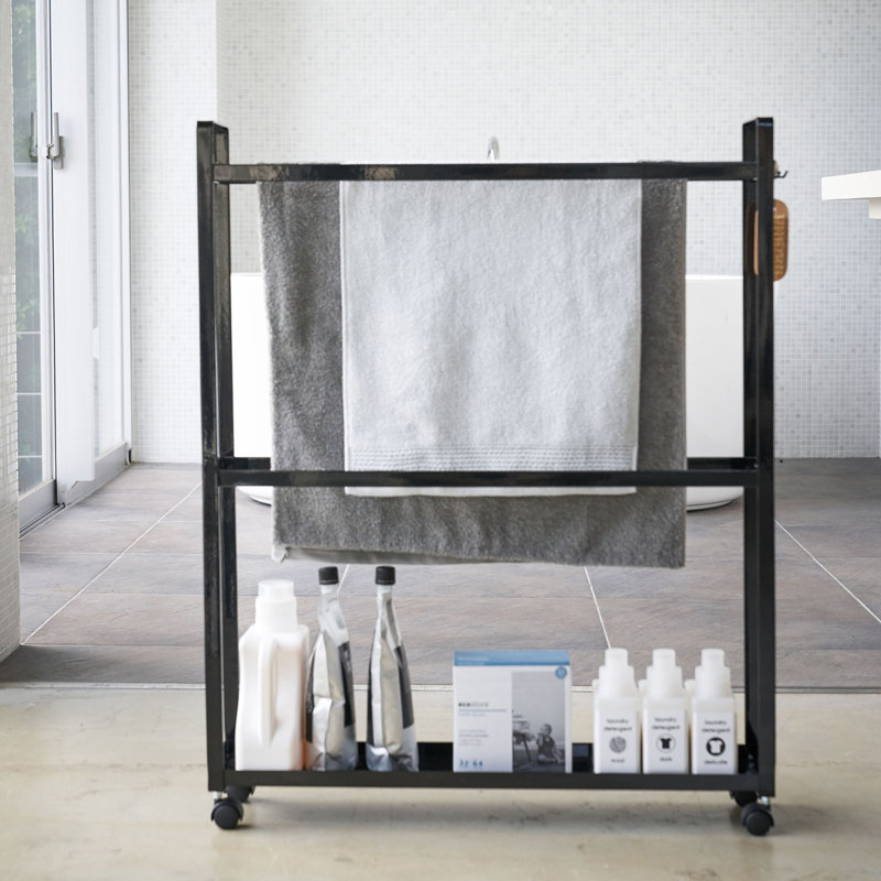 Tower Yamazaki Home Towel Rack And Bath Cart, Rolling Bathroom Storage Organizer, Black