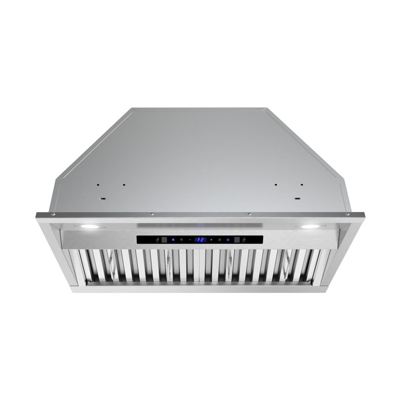 28 po T-4447-1-TG Hotte à conduit laminé 350 CFM en acier inoxydable brossé avec filtres à chicane, commande à pavé tactile, lumières DEL