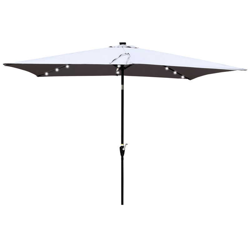 Parasol de jardin rectangulaire à DEL 10 pi x 6,5 pi Canopée à eau, 40+, manivelle sans effort et mécanisme d'inclinaison